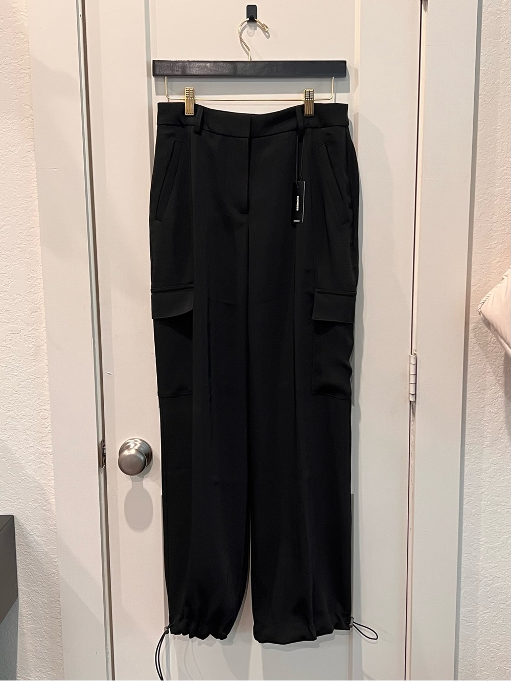 Express Black Cargo Drawstring Hem Trousers